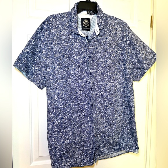 English Laundry Men’s Button Up Shirt Blue & White Paisley SS Size XXL Cotton - Picture 1 of 10